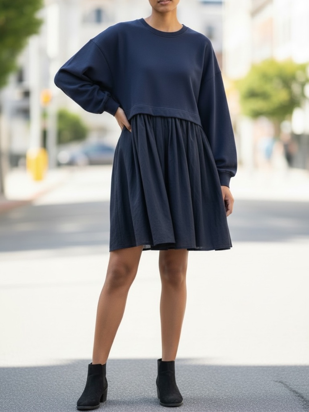 Sweatshirt Dress Navy Blue Long Sleeve Mini Medium